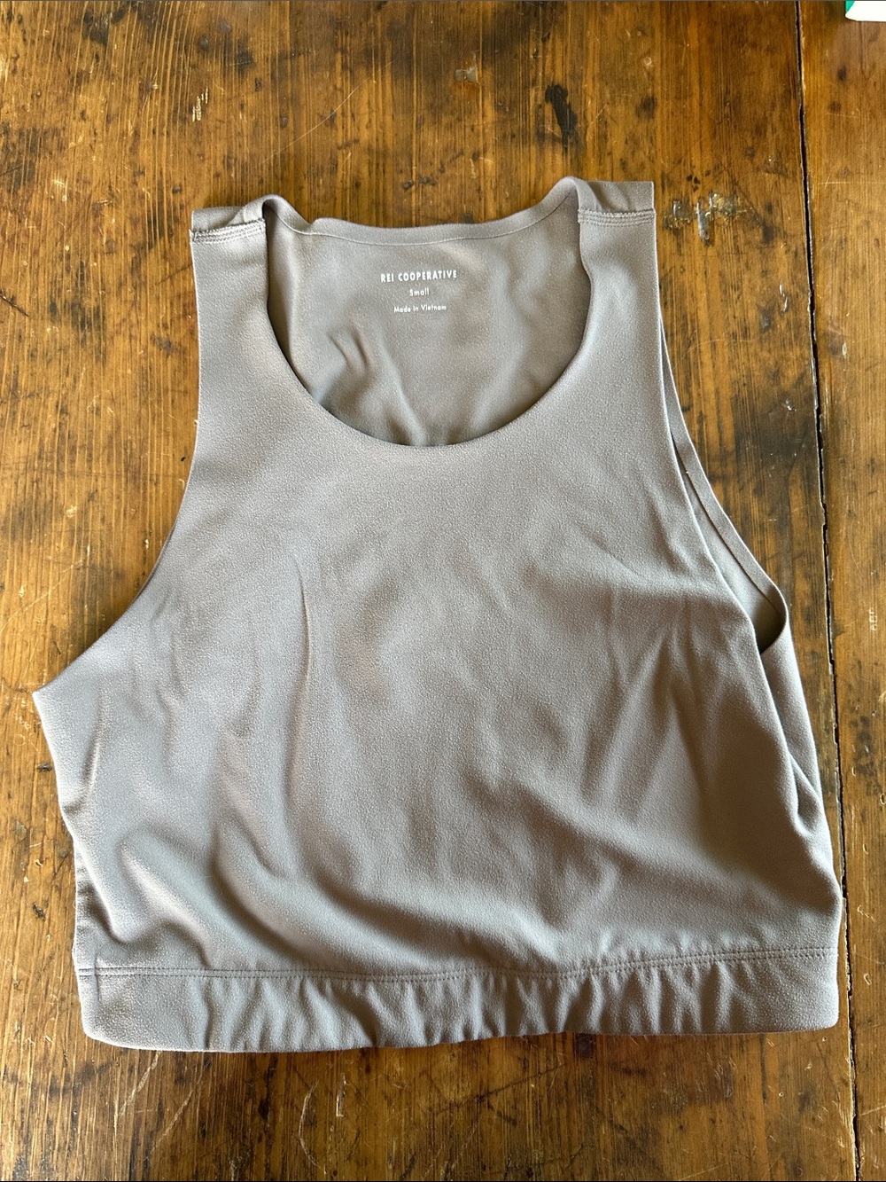 REI Cooperative Taupe High-Neck Cropped Bra
